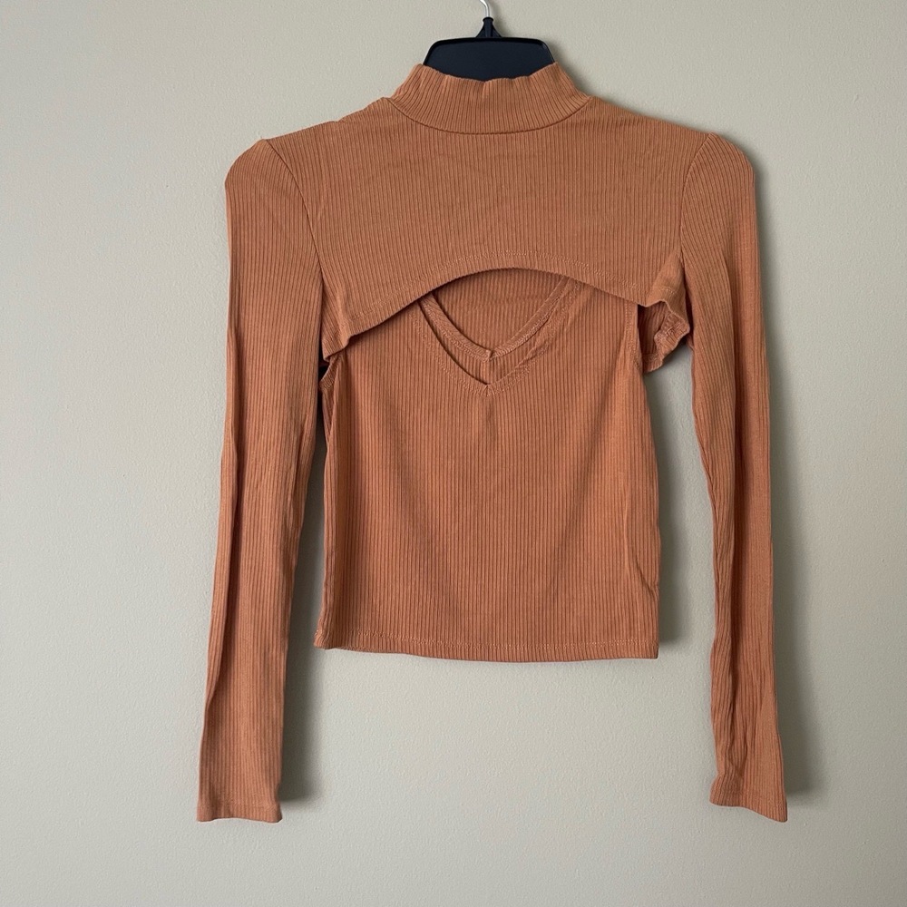Elodie Top Womens EUR 38 USA XS MEX 24 Black Mock Neck Cutout Ribbed Long Sleeve